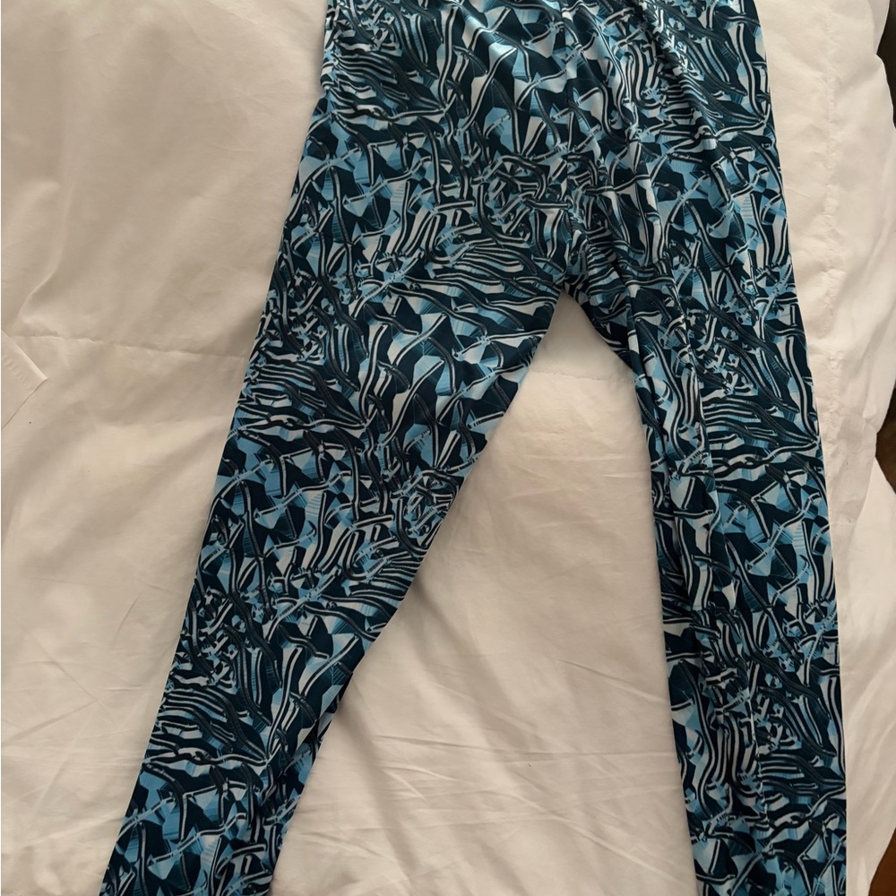High-Rise Blue Abstract Print Leggings